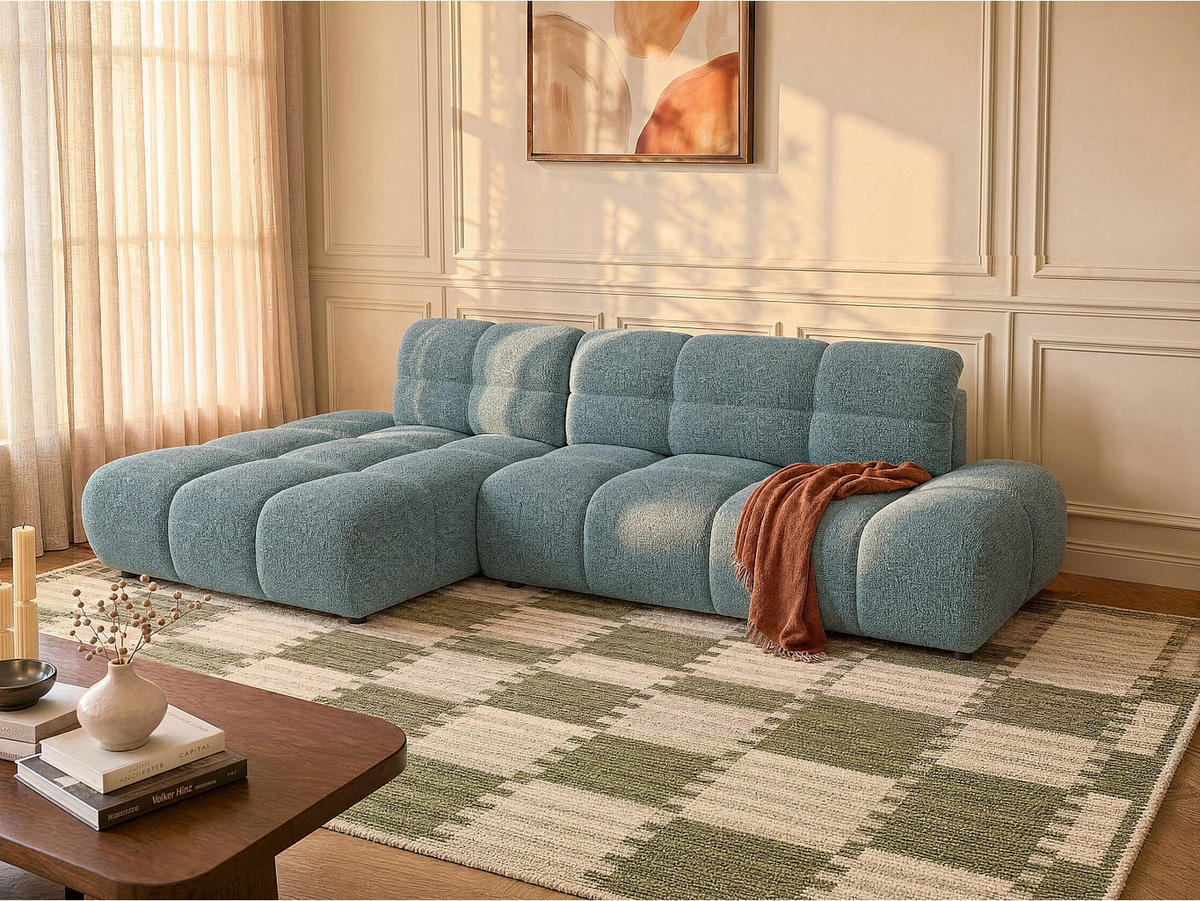 SCHLAFSOFA - 5 Personen - stoff - blau Jocima - Blau, Kunststoff/Textil (292/96/193cm) - Vente-Unique