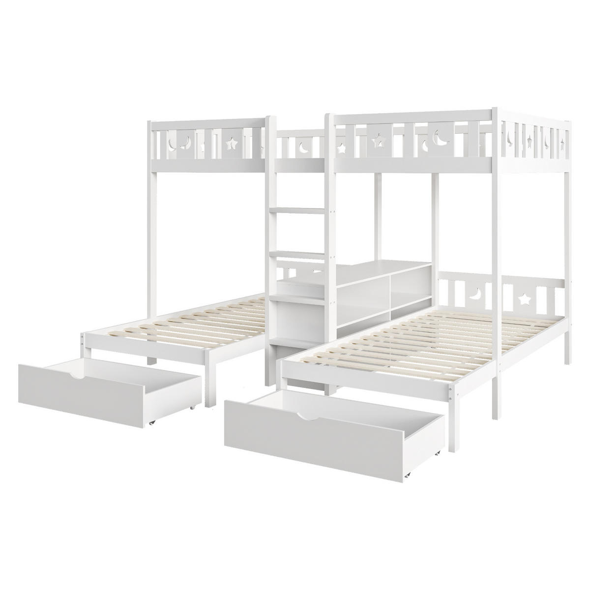 ETAGENBETT 140/200 cm / 90/200 cm DE-01543, in Weiß, mit 2 Schubladen und Stauraum - Weiß, Holz (140/200cm) - ComfortXL