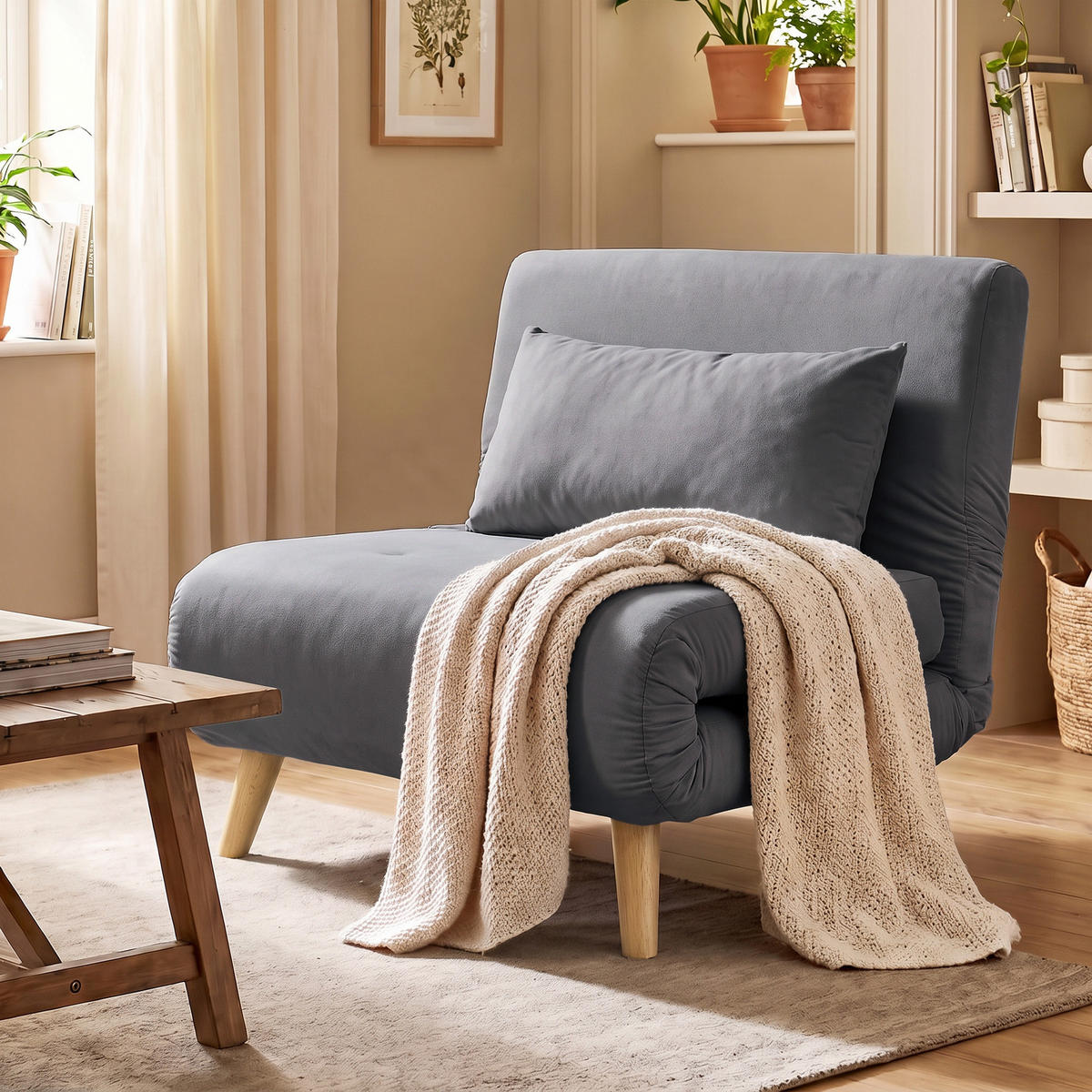 SCHLAFSESSEL Polyester Grau - Beige/Naturfarben, Textil (72/79/78cm) - HOMCOM