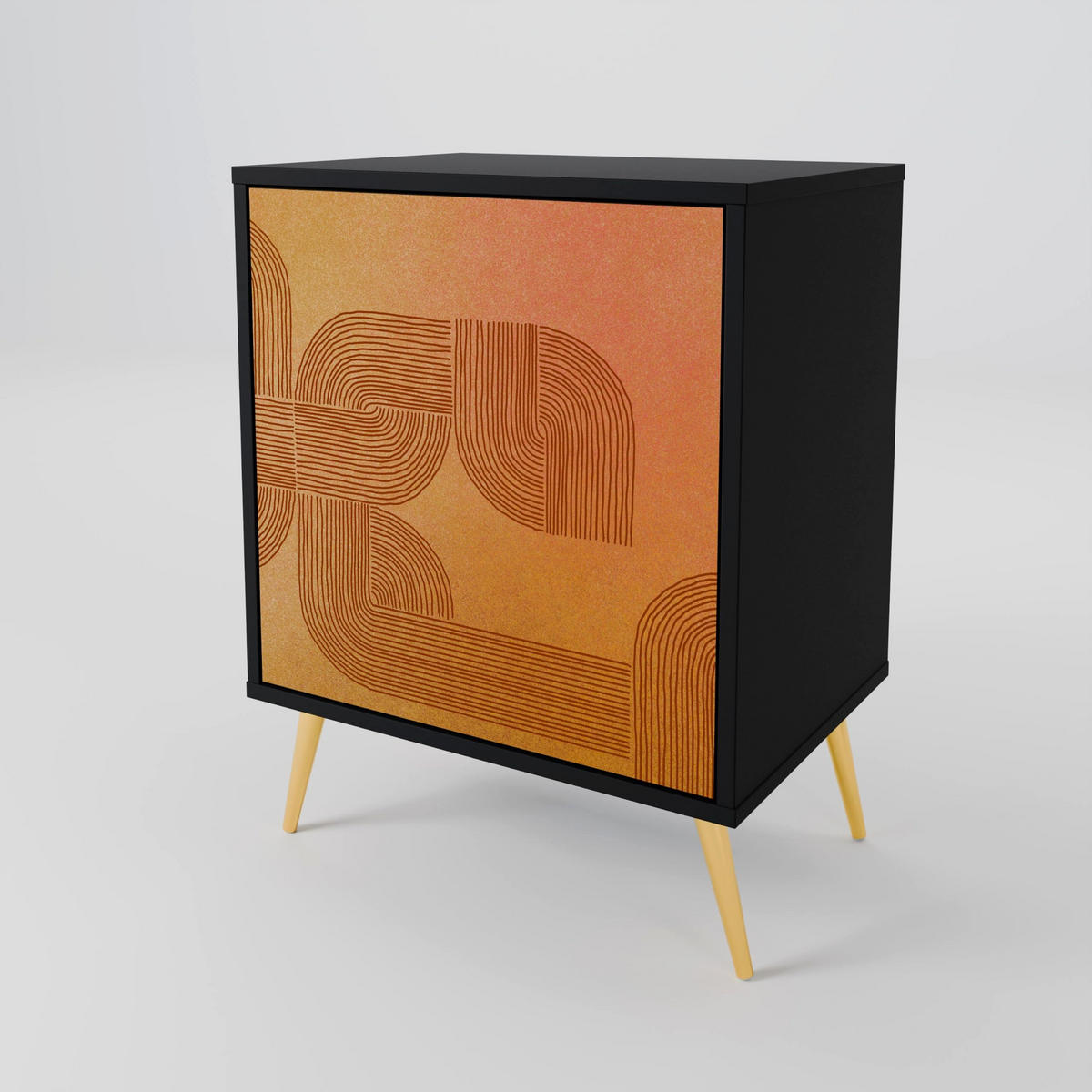 SIDEBOARD STRENGTHENING RELATION, Schwarz, 57,5x42x67,5 cm, Schwarze Metall-Rahmenfüße - Multicolor/Schwarz, Holzwerkstoff/Metall (57.5/67.5/42cm) - SpaceRebels