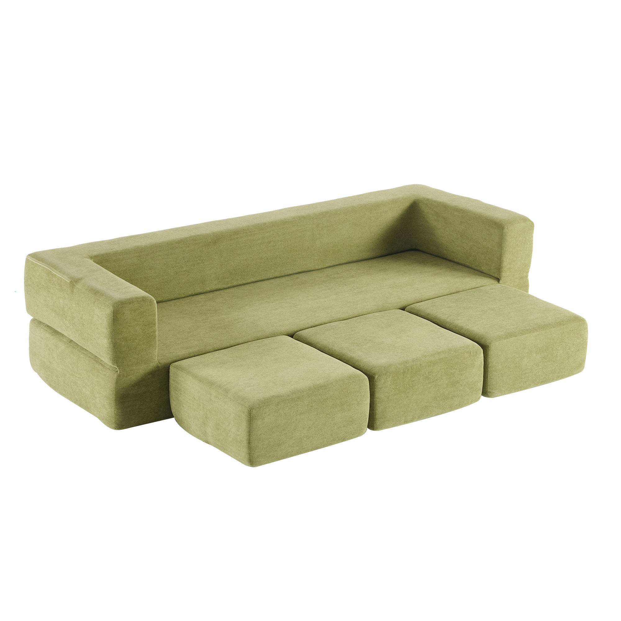 SCHLAFSOFA mit 3 Fußstützen aus Chenille mit wandelbarer Funktion - Grün, Textil (201/50/75.5cm) - EVRYAE