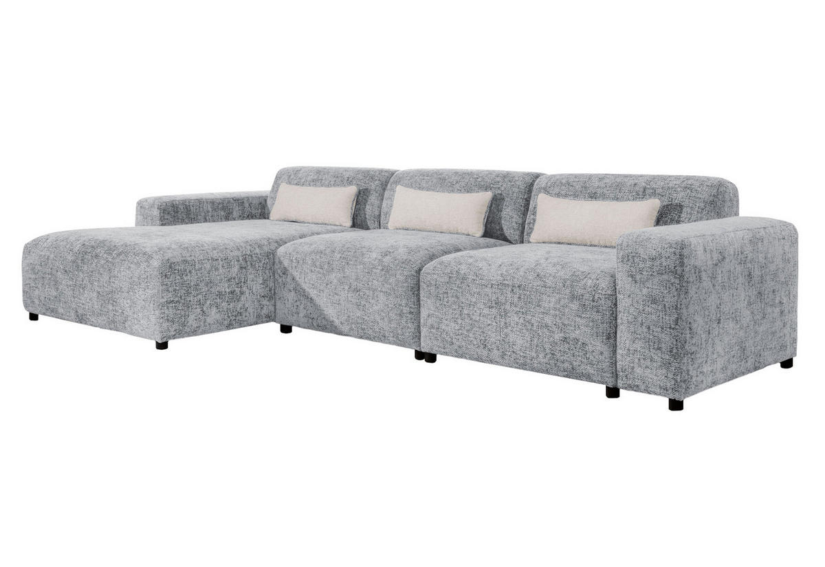 ECKSOFA L Form Jughlio Hellgrau 331/165/75 cm Links mit Schlaffunktion - Hellgrau/Schwarz, Kunststoff/Textil (165/331cm) - AX Living