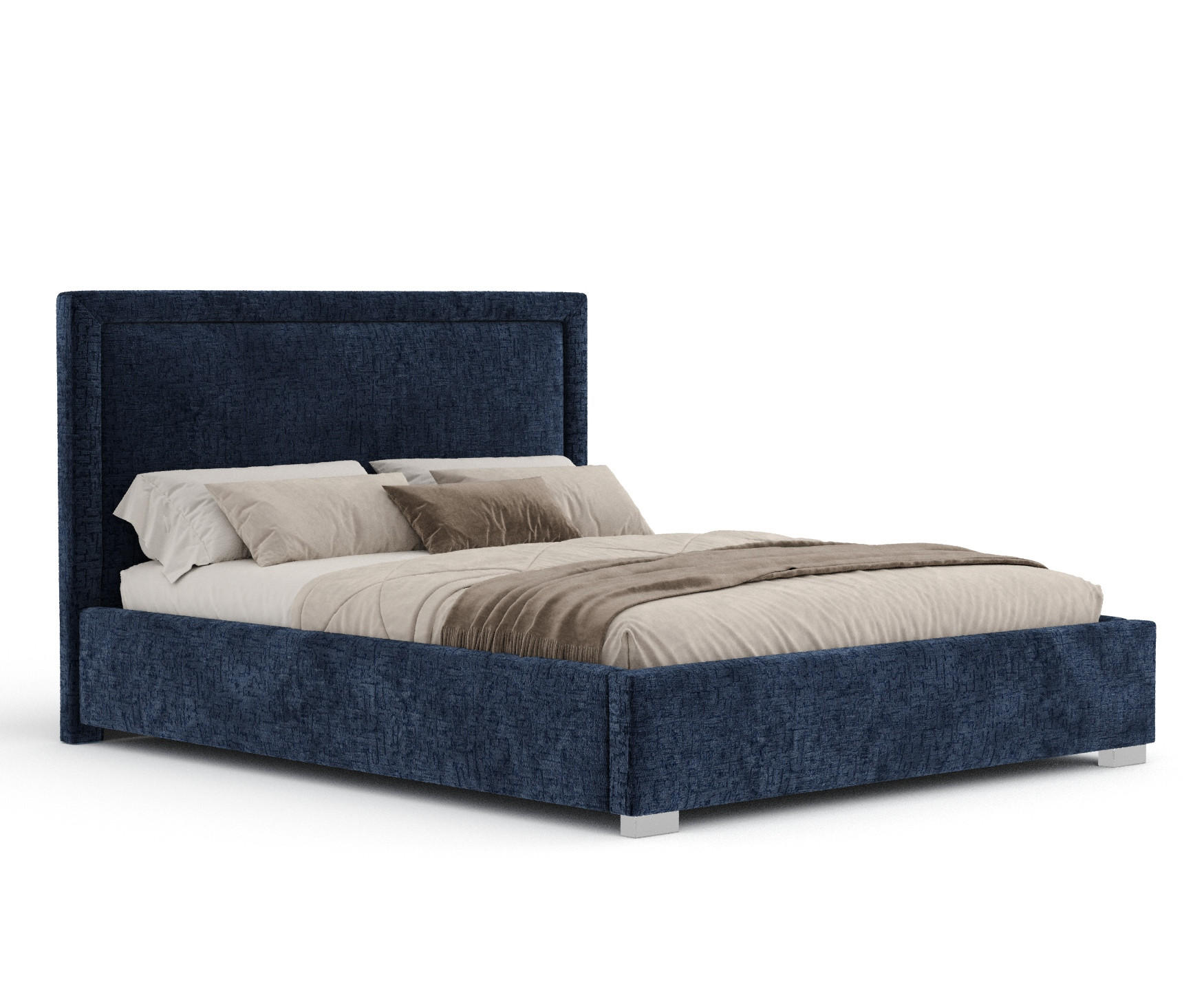 POLSTERBETT Ordina Marineblau 120/200 cm im Chenille-Stoff - Silberfarben/Naturfarben, Holz/Holzwerkstoff (120/200cm) - Maison de Reve