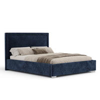 POLSTERBETT Ordina Marineblau 160/200 cm im Chenille-Stoff - Silberfarben/Naturfarben, Holz/Holzwerkstoff (160/200cm) - Maison de Reve