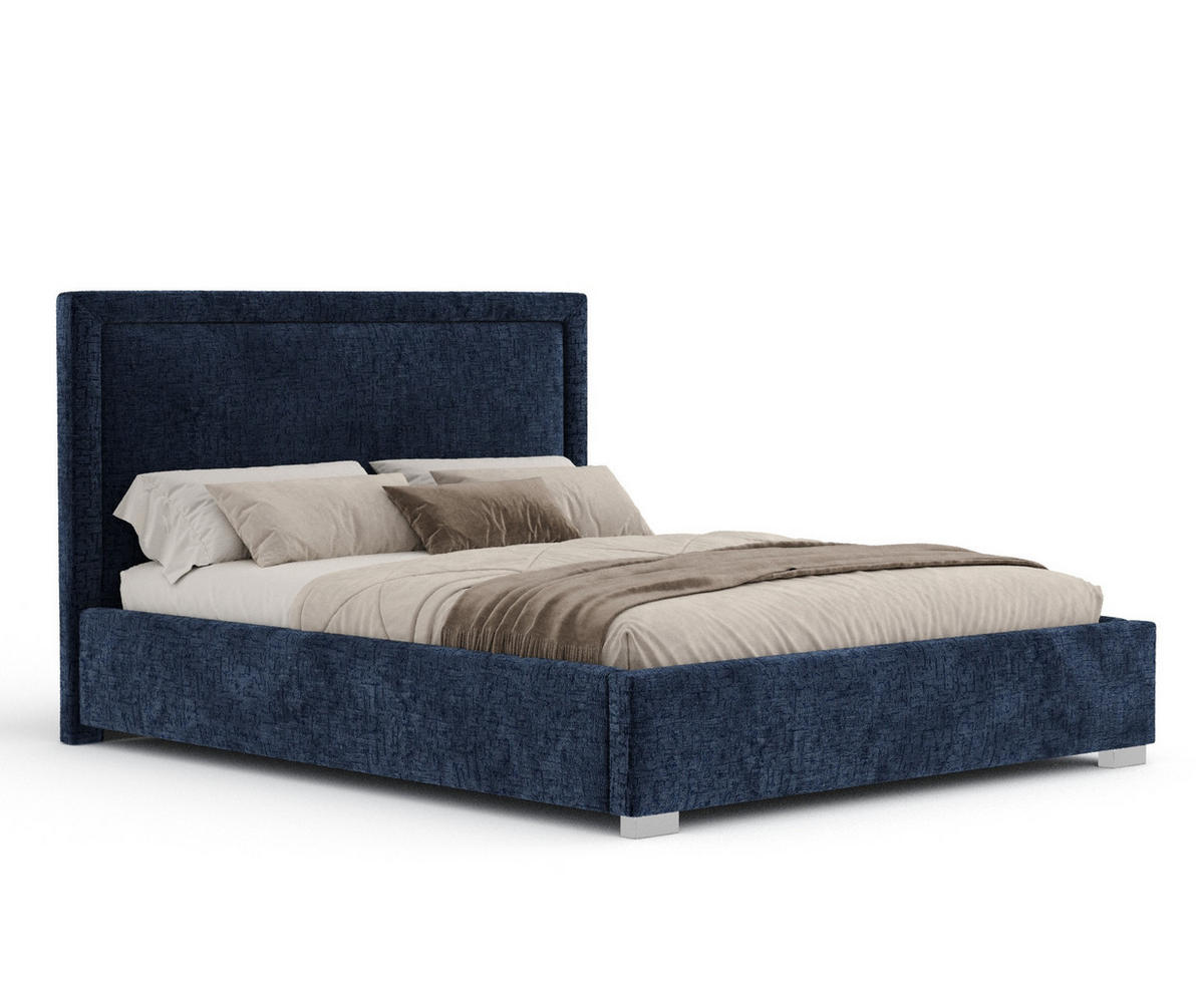 POLSTERBETT Ordina Marineblau 160/200 cm im Chenille-Stoff - Silberfarben/Naturfarben, Holz/Holzwerkstoff (160/200cm) - Maison de Reve