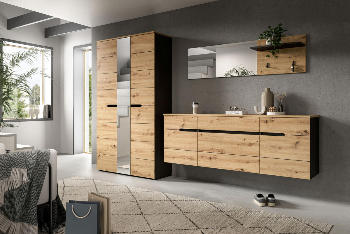 GARDEROBEN-SET Canu Artisan 296/37/190 cm - Grau, Holzwerkstoff (296/190/37cm) - Xonox