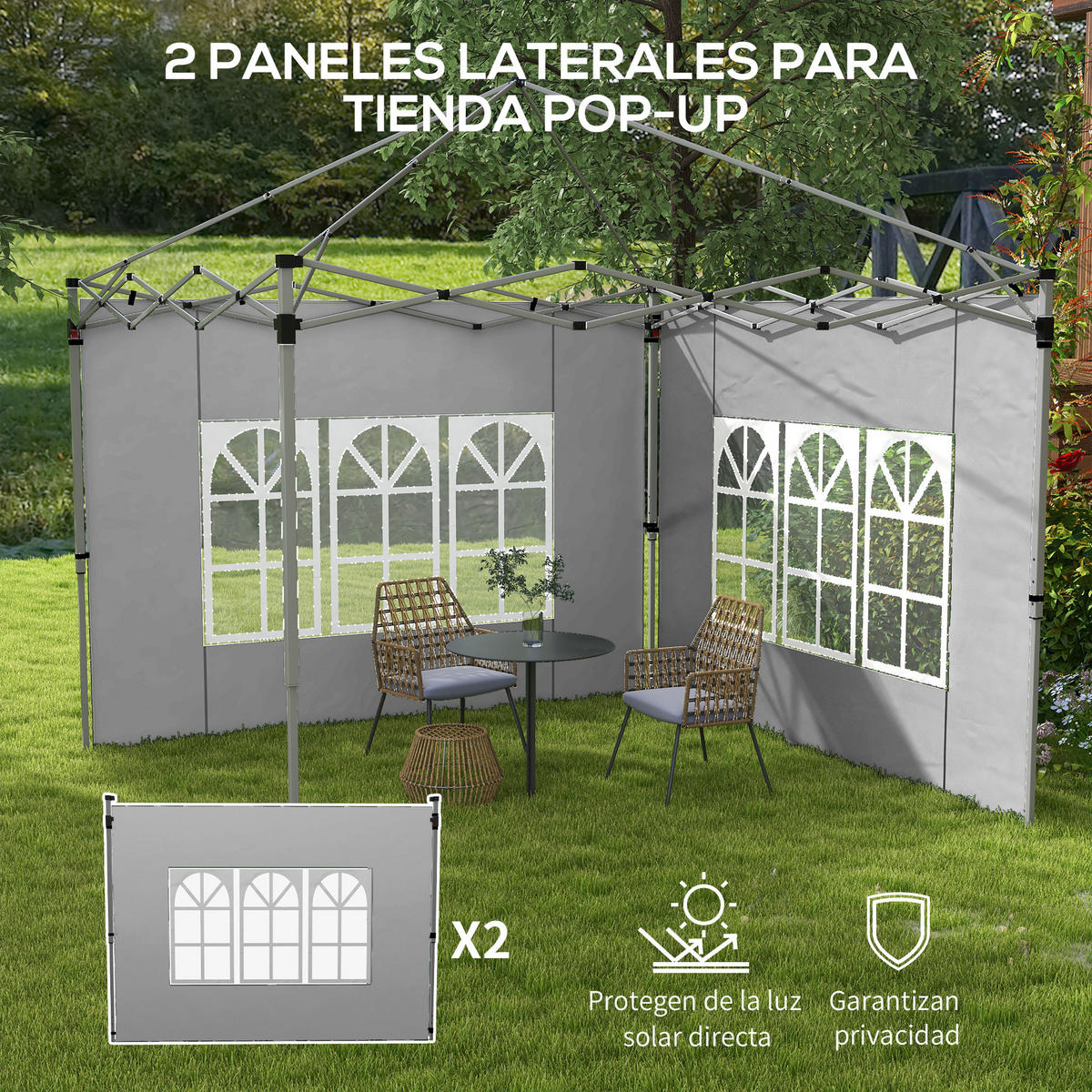 PAVILLON-SEITENWAND, Oxford-Stoff grau mit Fenstern - Grau, Metall (27.5/7.5/31.5cm) - Vallsero