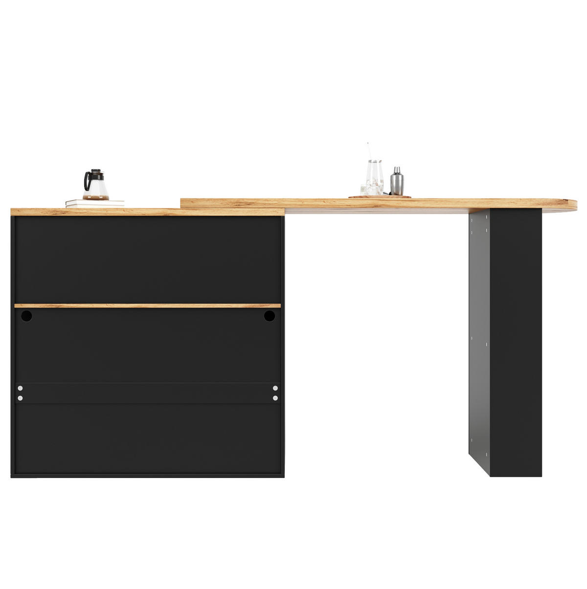 BARTISCH aus MDF 138-193x39x105 cm Schwarz drehbar mit Stauraum, Glasfront und LED-Lichtleiste - Schwarz, Holzwerkstoff (39/193/105cm) - Modfu