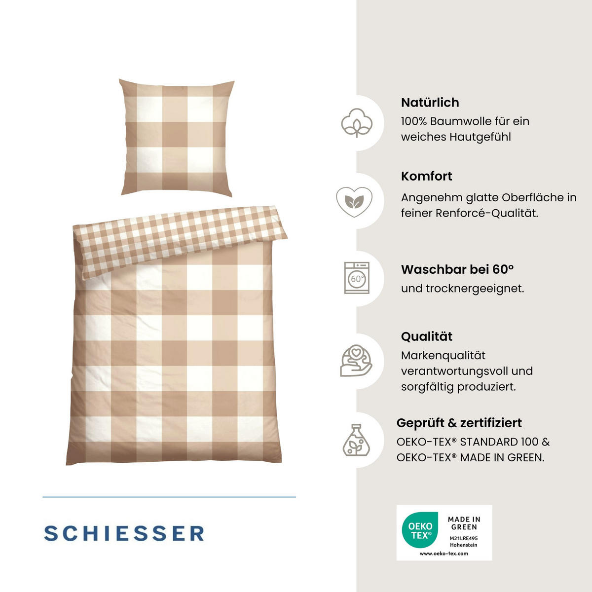 BETTWÄSCHESET Melvin - Renforcé - 2-teilig - 135 x 200 cm - Sand - Sandfarben, Textil (135/200cm) - SCHIESSER