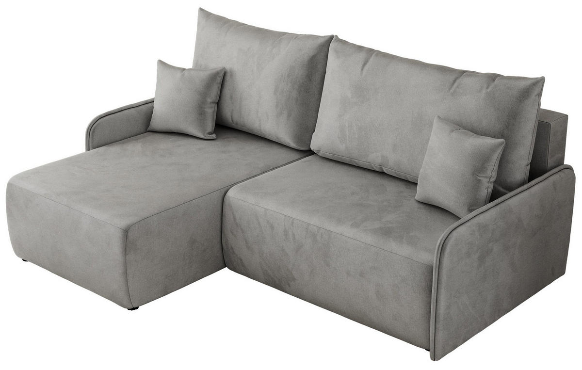 ECKSCHLAFSOFA ARPA L Hellgrau Velvet - links - Hellgrau/Schwarz, Kunststoff/Textil (198/150cm) - MKS