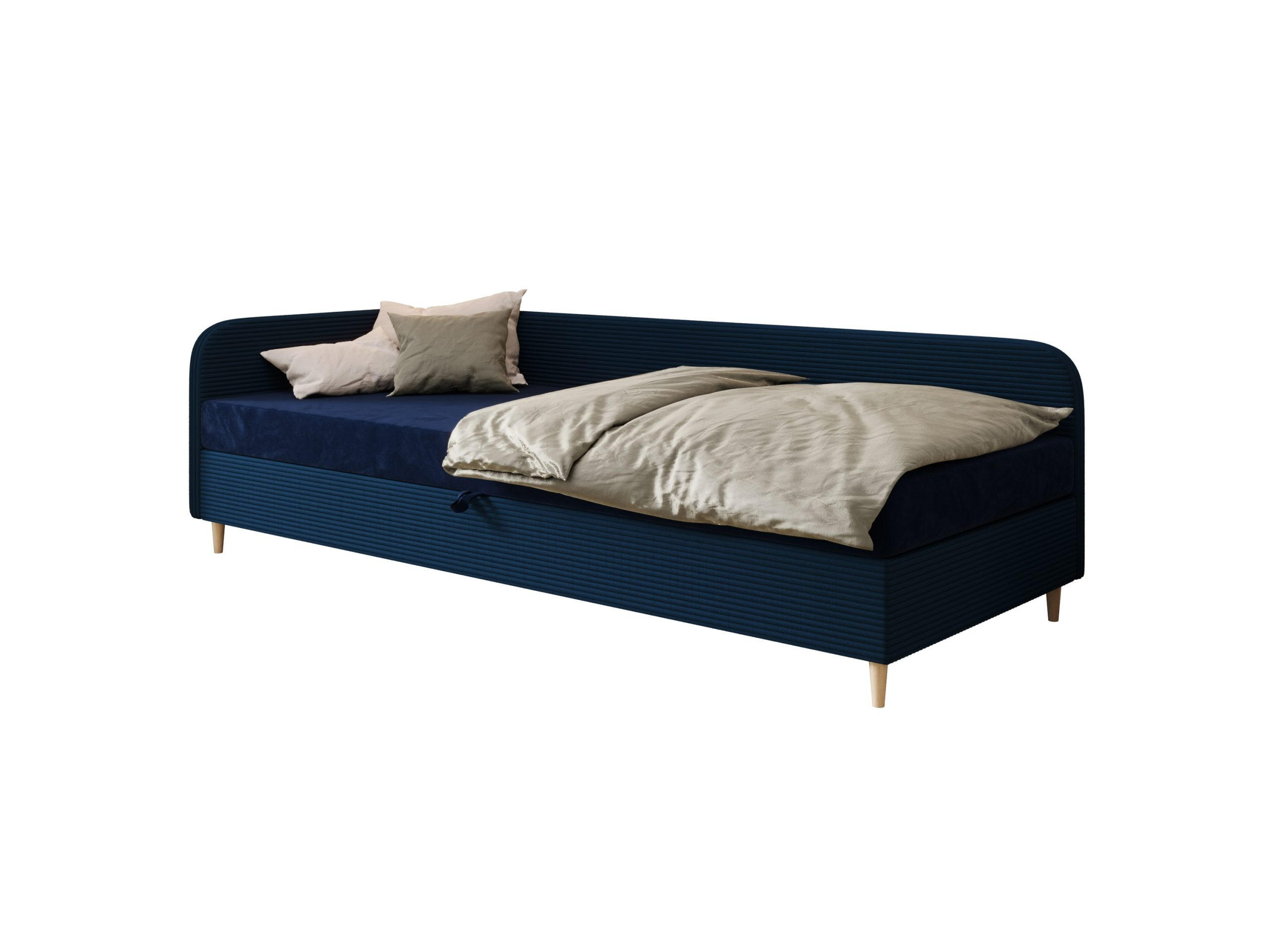 EINZELBETT aus Polyester und Cord Kobbevik Seite Links 90x200 cm, Marineblau - Dunkelblau, Textil (90/200cm) - Meblito