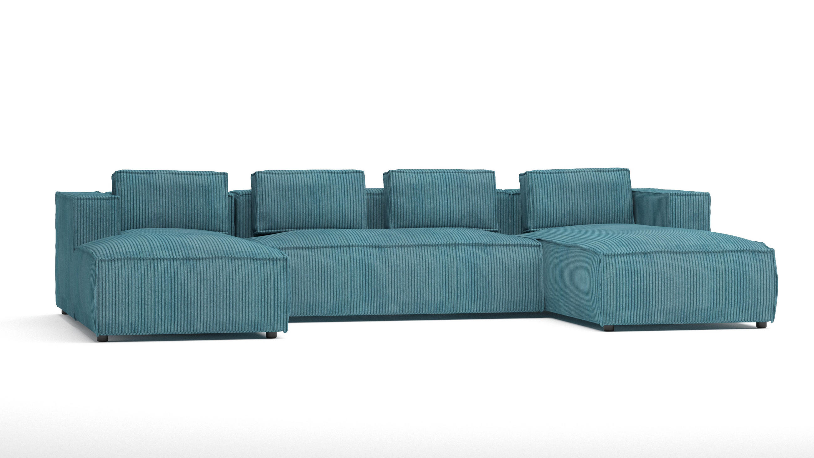 WOHNLANDSCHAFT Nova Türkis Cord - Türkis/Schwarz, Holz/Kunststoff (327/64/176cm) - S-Style Möbel
