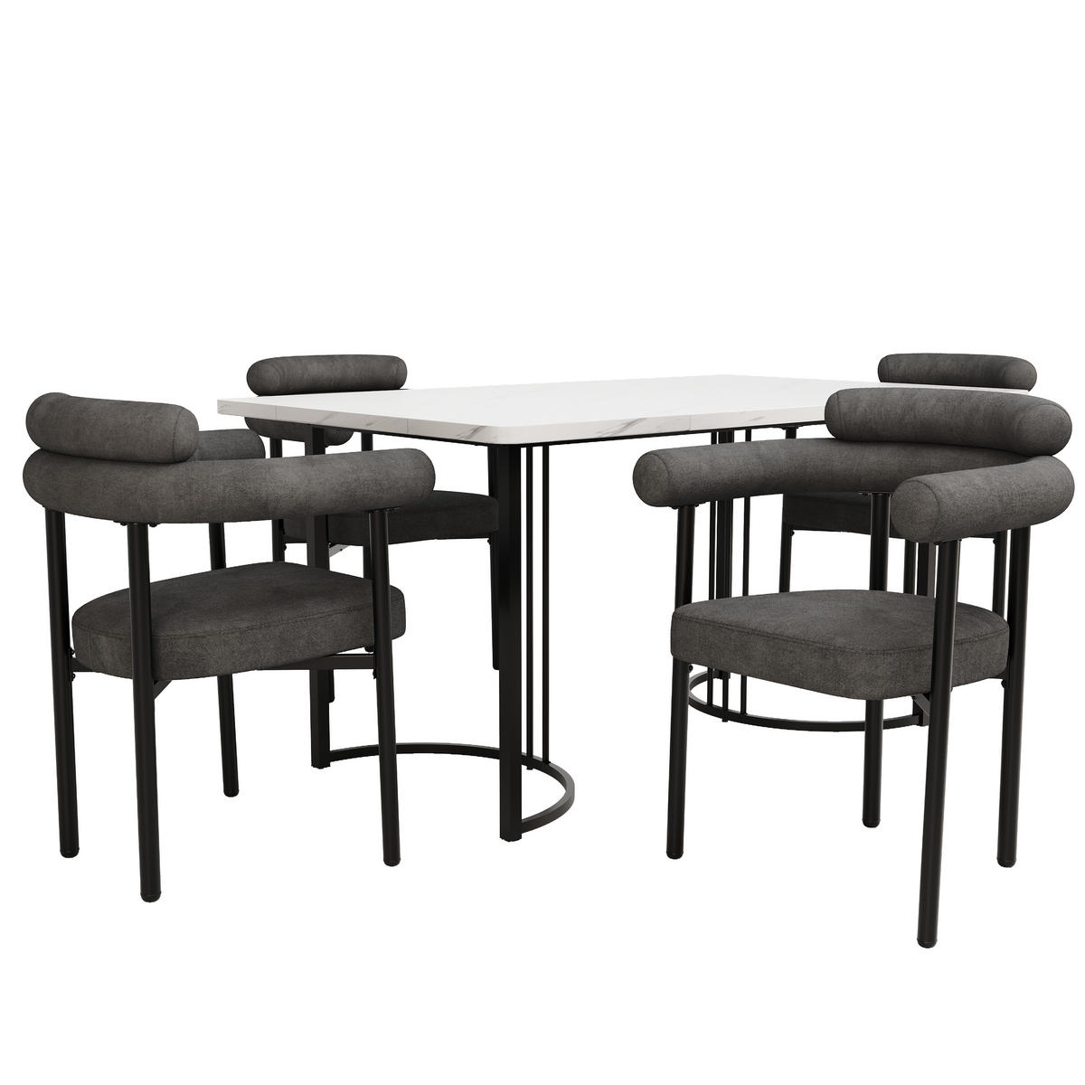 ESSTISCHSET 5-teilig, Metallbeine, 4 graue Hohlsessel - Multicolor, Metall (140/75/80cm) - FLIEKS