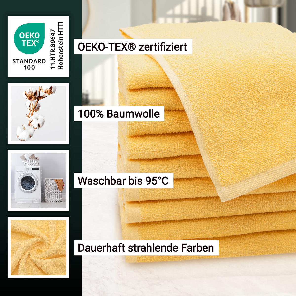 GÄSTETÜCHER, 10er-Set, 30x50 cm, 100% Baumwolle, Gelb - Gelb, Textil (30/50cm) - Zollner