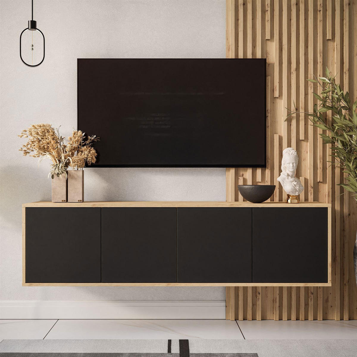 TV-ELEMENT SANAYI Hängend Eiche Artisan/Schwarz - Schwarz, Holzwerkstoff (156/41/38cm) - Lookway