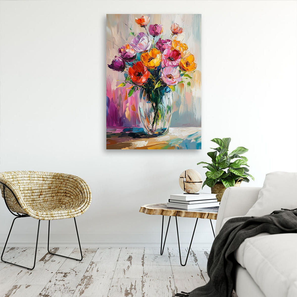 LEINWANDBILD Blumenstrauß in einer Vase - Multicolor, Textil (80/120cm) - Feeby