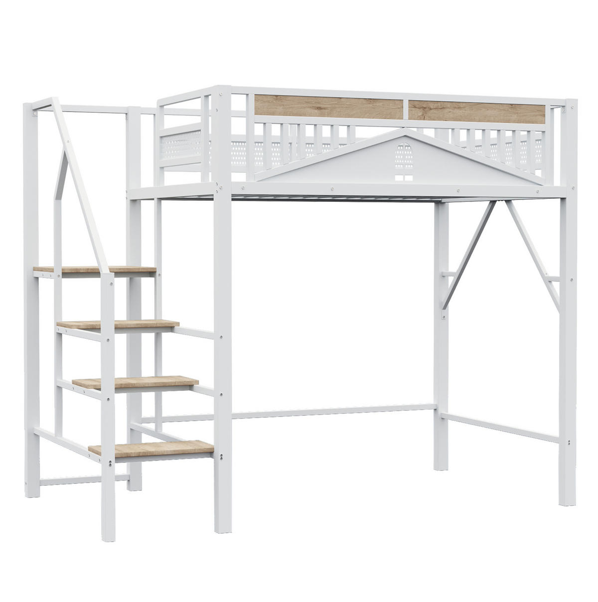 PATROVÁ postel 140/200 cm bílá s bezpečnostním žebříkem a úložným prostorem - bílá, kov (140/200cm) - OKWISH