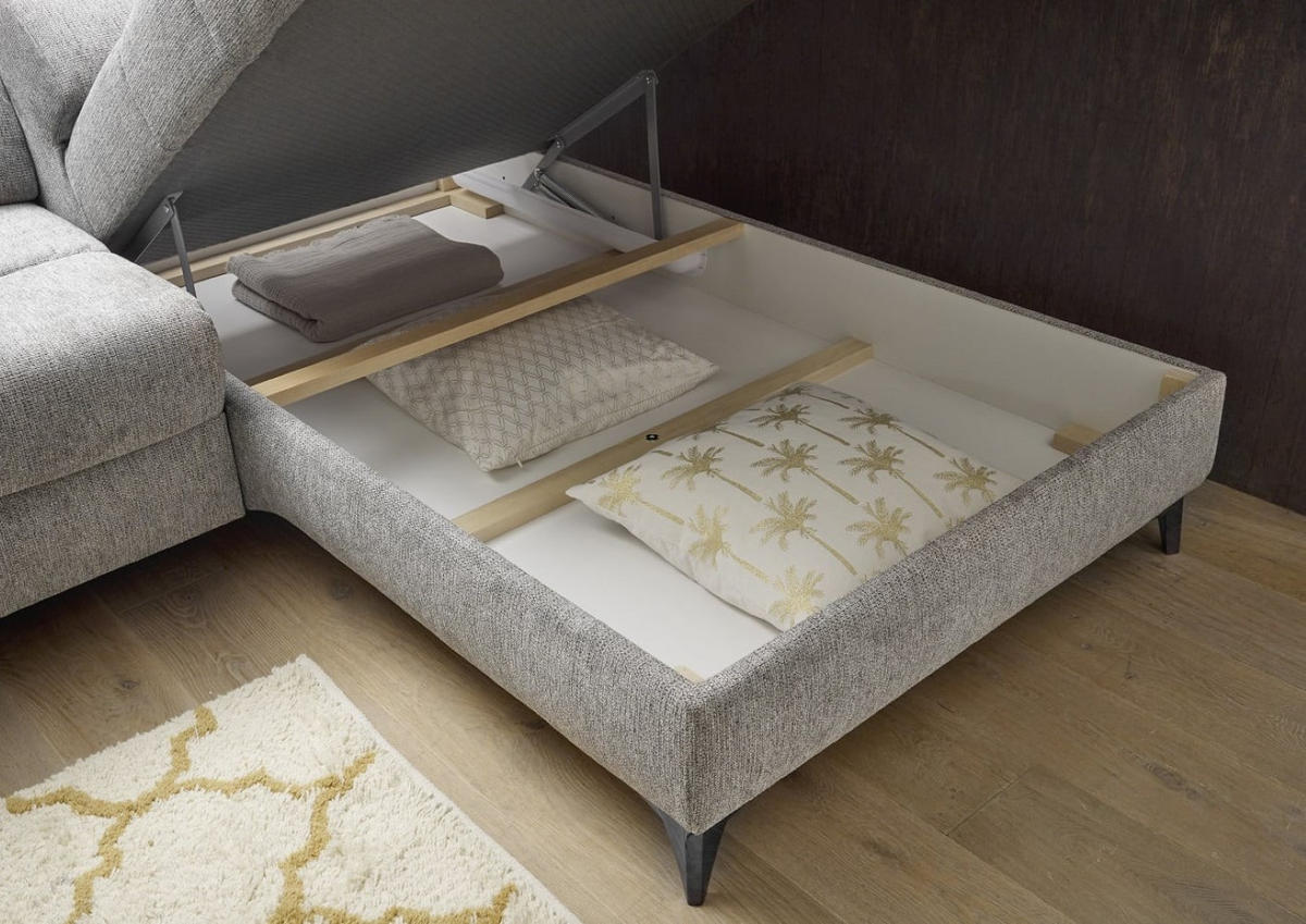 ECKSOFA mit Schlaffunktion und Bettkasten, Luxus-Mikrofaser - Taupe/Schwarz, Textil/Metall (198/282cm) - ed exciting design