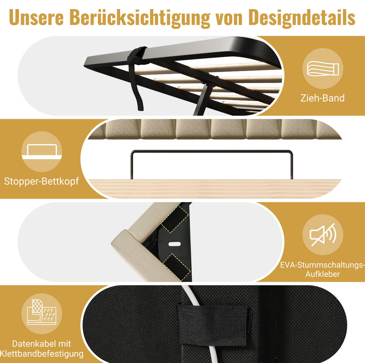 POLSTERBETT aus Leinen 90x200 cm Beige mit LED-Beleuchtung, USB-C-Anschluss und hydraulischem Stauraum - Beige, Textil (90/200cm) - IVMEU