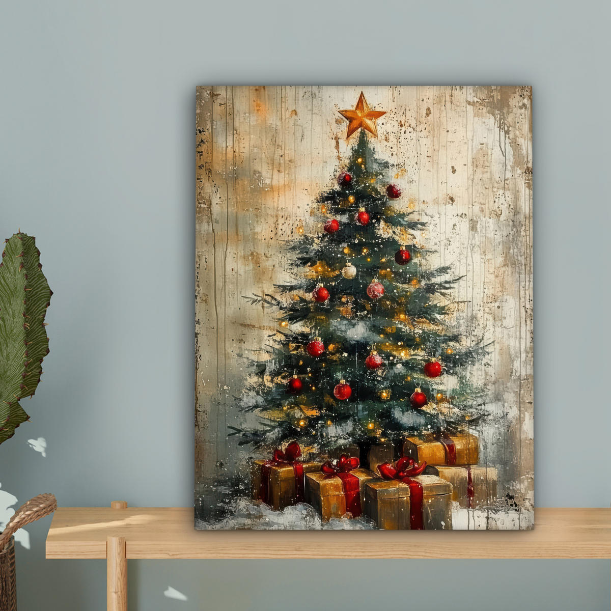 LEINWANDBILD Weihnachtsbaum - Vintage - Weihnachten - Geschenk Room Decor 30x40 cm - Rostfarben, Textil (30/40cm) - MuchoWow