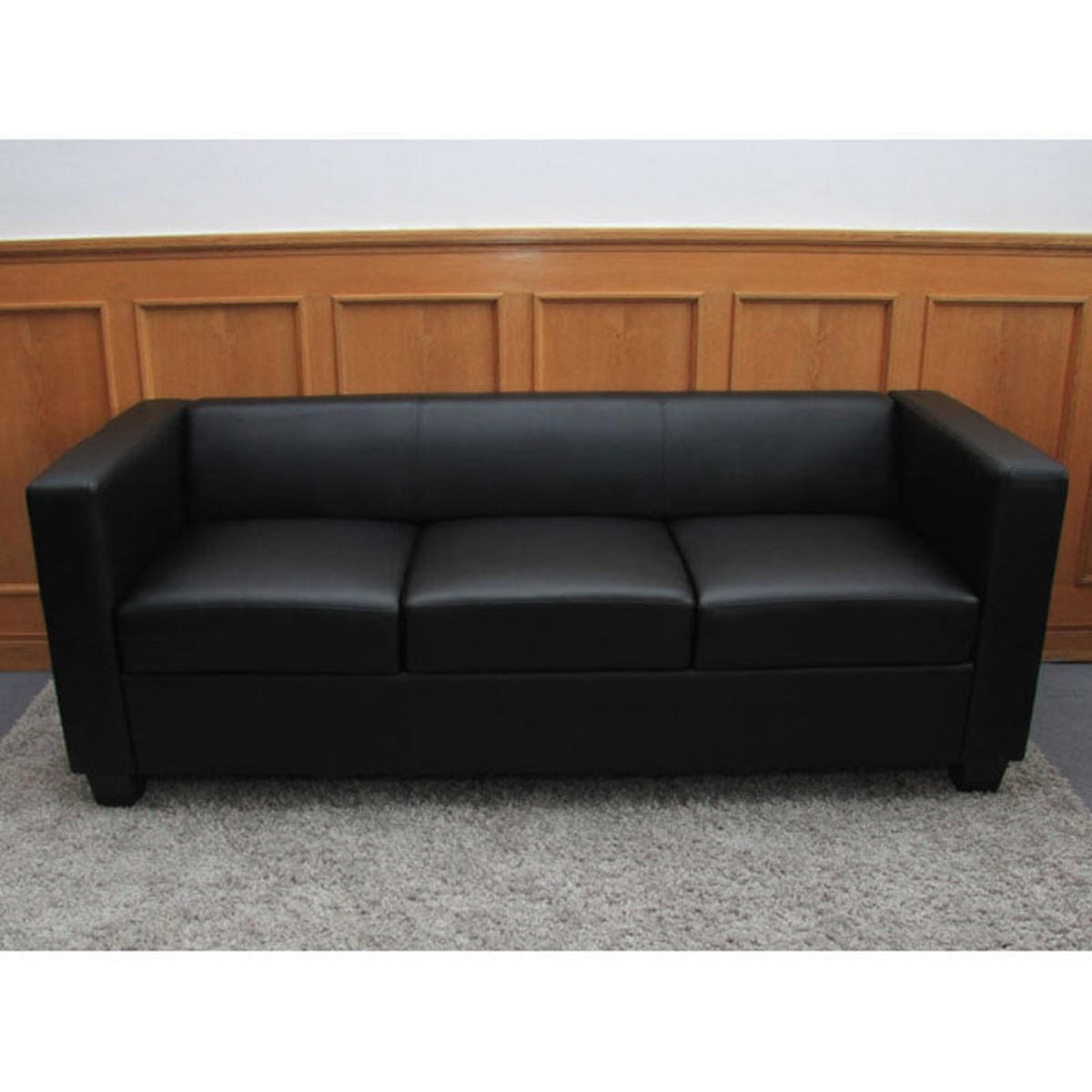3ER SOFA Schwarz - Schwarz, Leder (191/70/75cm) - MCW