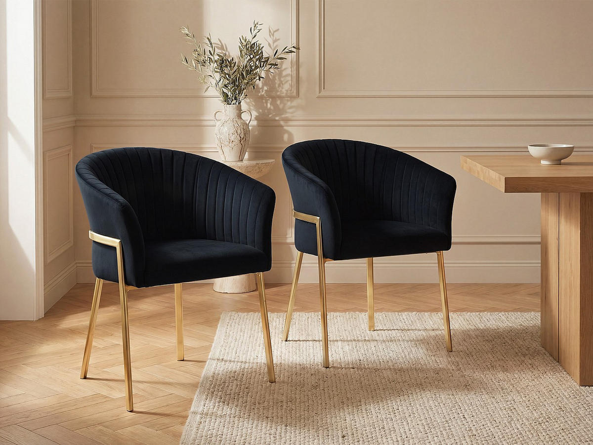 STUHL - 61 cm x 57 cm - Samt, Stoff - Schwarz - ZAOVA - Schwarz, Textil (61/76/57cm) - Vente-Unique
