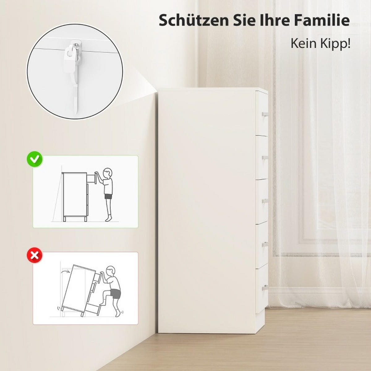 KOMMODE 35/40/85 cm mit 5 Schubladen und Kippschutz, schmaler Stauraum aus Holzwerkstoff, Weiß - Weiß, Holz (40/85/35cm) - Redom