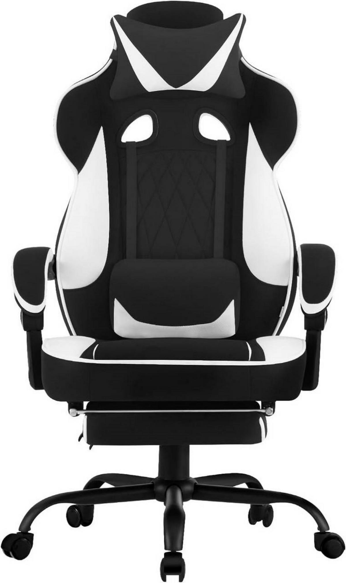 GAMINGSTUHL Mesh-Gewebe, Schwarz+Weiß - Schwarz/Weiß, Kunststoff/Textil (70/120/70cm) - Woltu