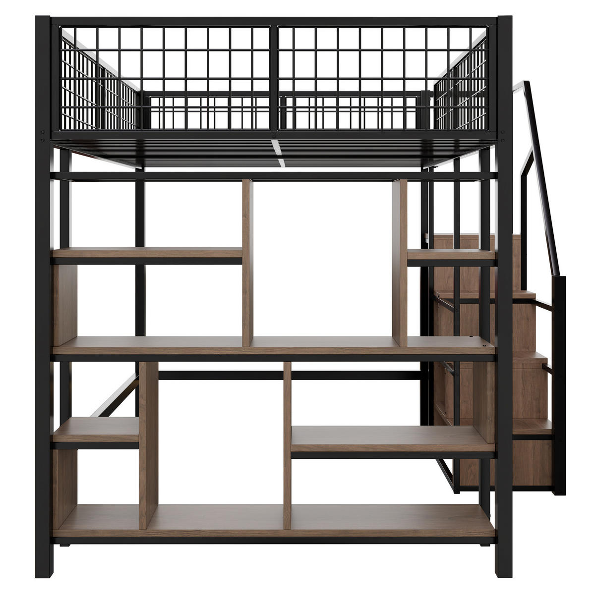 VYSOKÁ postel 140/200 cm černá z kovu se schodišťovým úložným prostorem - černá, kov (140/200cm) - OKWISH