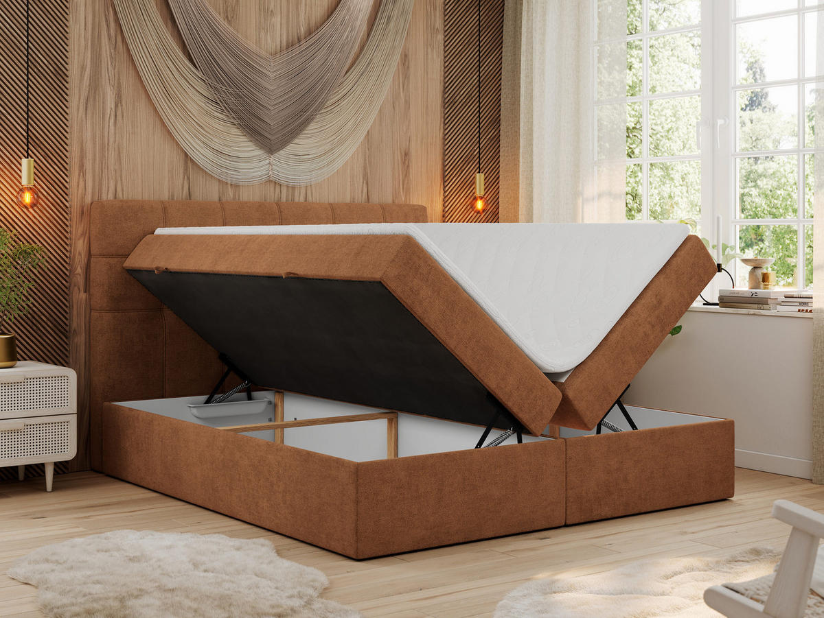 BOXBETT ERNI 120/200 - Orange Strukture - H3 - Orange, Holz/Textil (120/200cm) - MKS