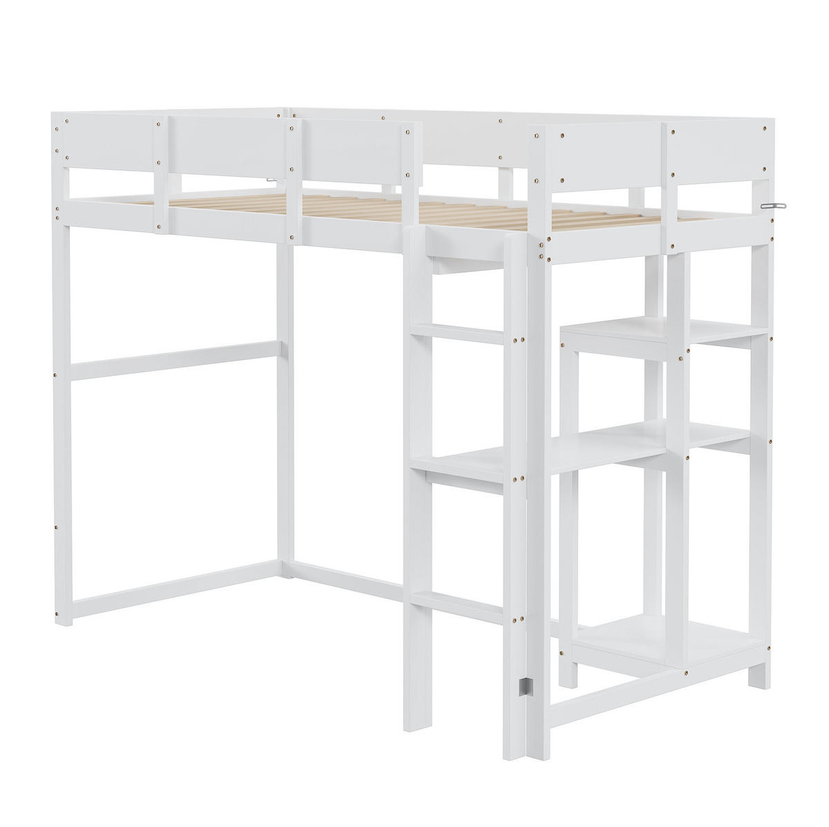 HOCHBETT 90/200 cm mit Ablageregal, Schutzgeländern und Lattenrost aus em Kiefern Holzwerkstoff, Weiß - Weiß, Holzwerkstoff (90/200cm) - Redom