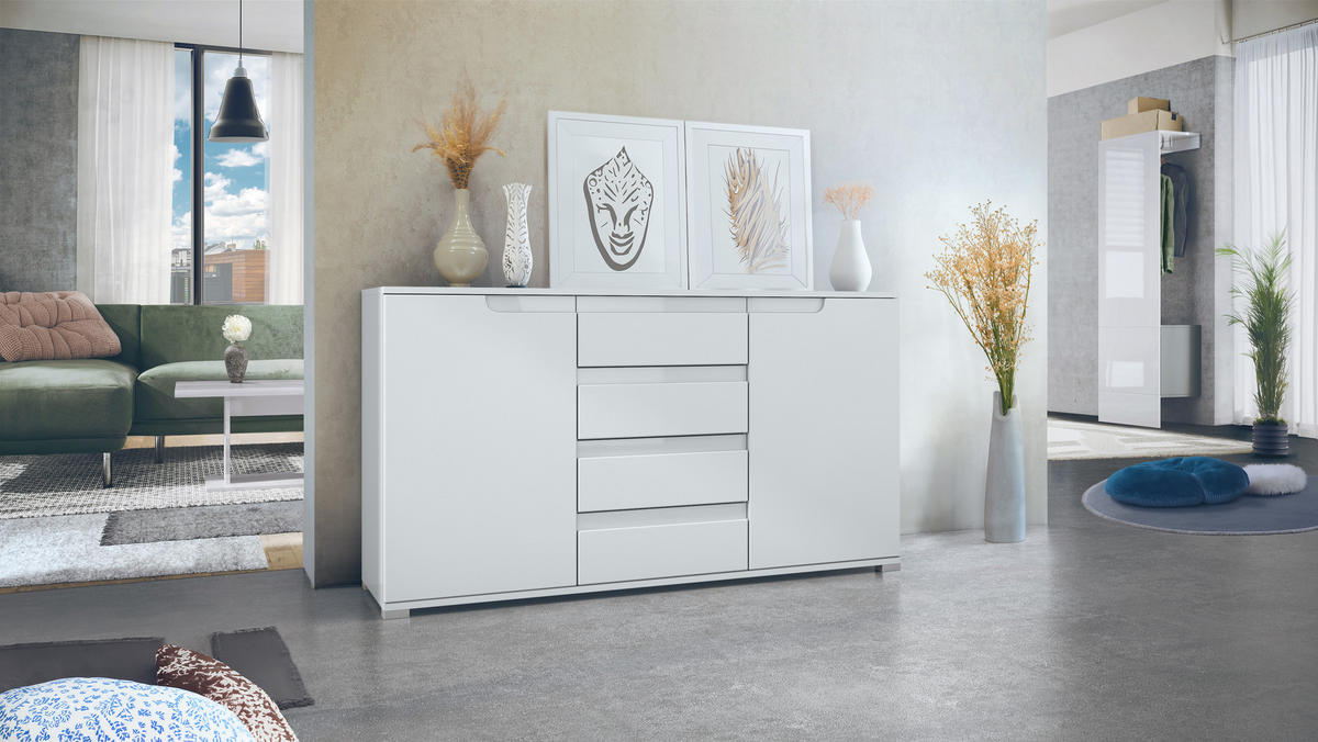 SIDEBOARD Sylt Weiß matt / Weiß Hochglanz - Weiß, Holzwerkstoff (138.5/75.5/35cm) - Vladon
