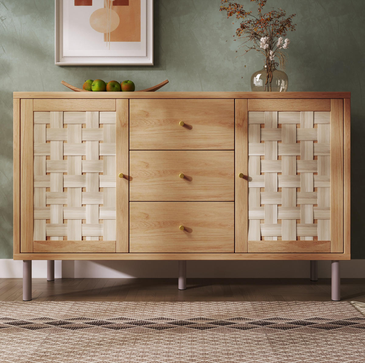 SIDEBOARD aus MDF 120x40x75 cm Eiche mit 2 Türen, 3 Schubladen und verstellbaren Einlegeböden - Nussbaumfarben, Holzwerkstoff (120/70/40cm) - IVMEU