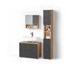 BADMÖBEL-SET Ronco Anthrazit gestreift 3 Teile, mit Schubladenschrank und Hochschrank - Anthrazit/Eiche Wotan, Holzwerkstoff (80/58/41cm) - Livinity®