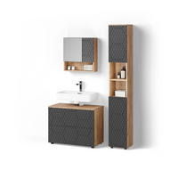BADMÖBEL-SET Ronco Anthrazit gestreift 3 Teile, mit Schubladenschrank und Hochschrank - Anthrazit/Eiche Wotan, Holzwerkstoff (80/58/41cm) - Livinity®