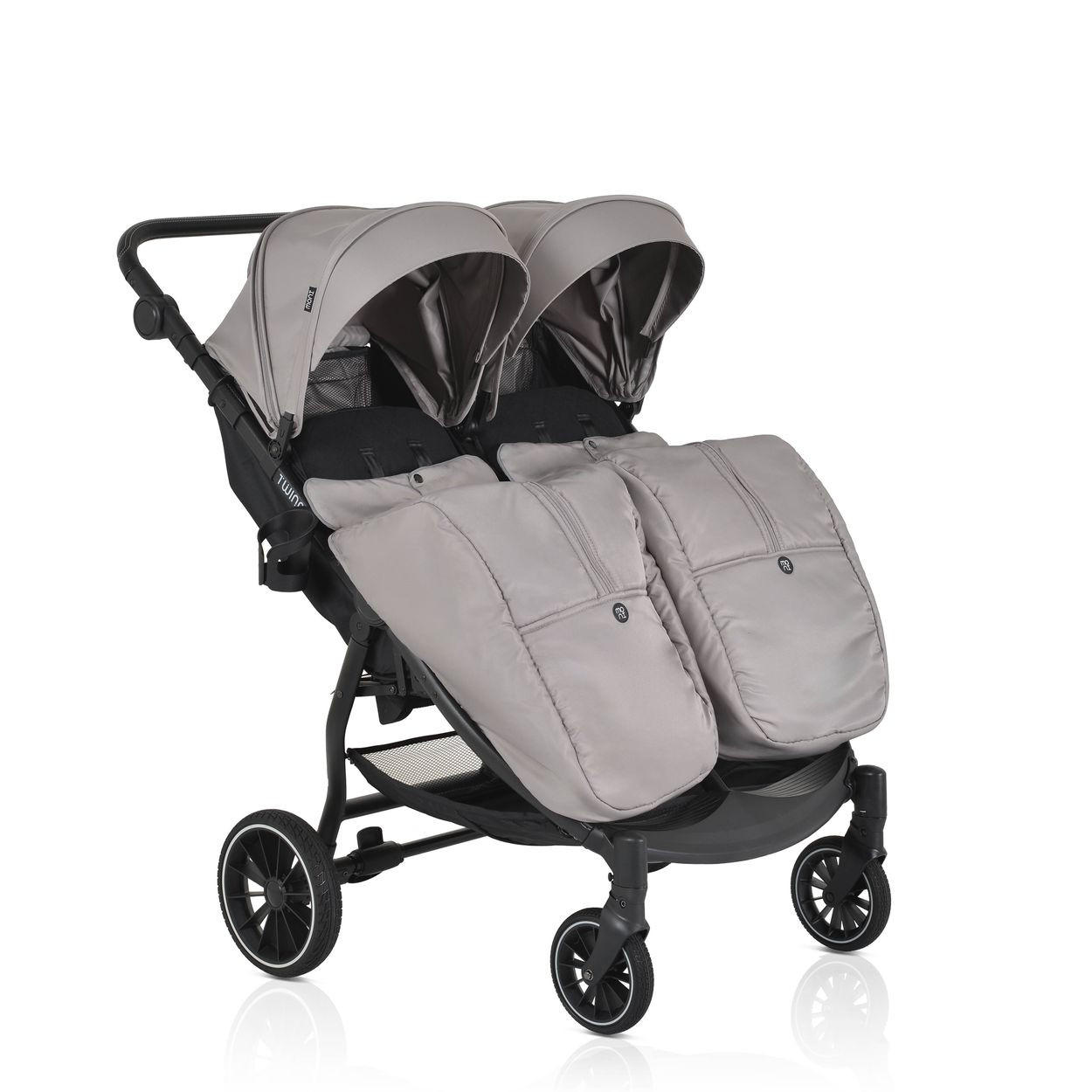 GESCHWISTERKINDERWAGEN TwinGo grau Getränkehalter, Fußabdeckung, Hinterradbremse - Grau, Textil/Metall (102/78/106cm) - Moni