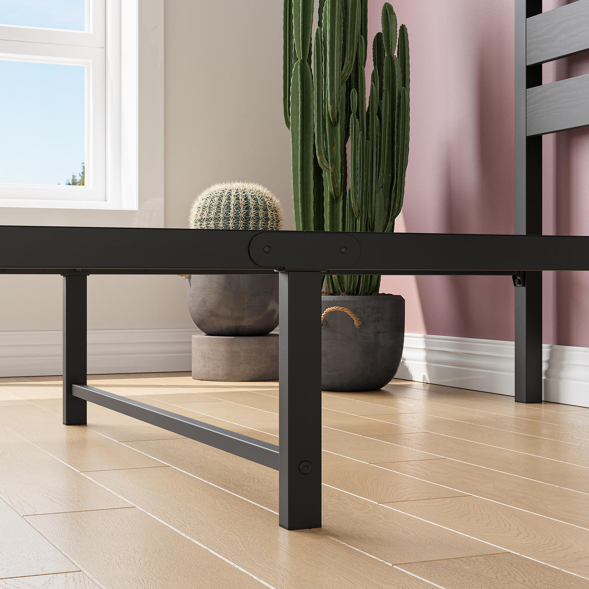 METALLBETT 90/200 mit Stauraum unter dem Bett, mit Lattenrost - Schwarz, Metall (90/200cm) - STILVORA