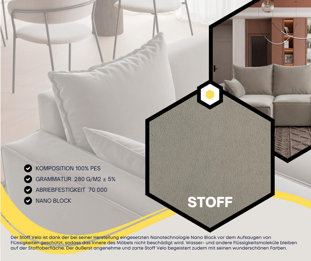 ECKSOFA Tobi mit Bettkasten und Schlaffunktion, L-Form, Velourstoff, Universal - Cappuccino, Holzwerkstoff (246/145cm) - 4ALL HOME