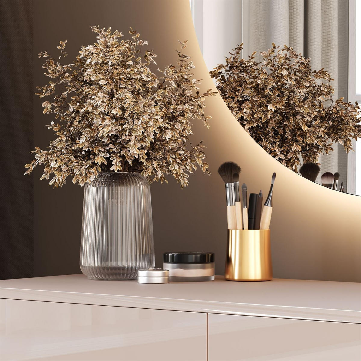 SCHMINKTISCH SIENNA GLAMOUR KASCHMIR mit LED-Spiegel - Kaschmir/Goldfarben, Holzwerkstoff (100/81/42cm)
