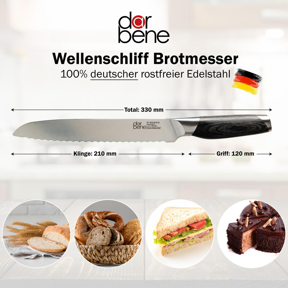 BROTMESSER P-Series Holzgriff 33cm - Alufarben, Metall (33cm) - DarBene