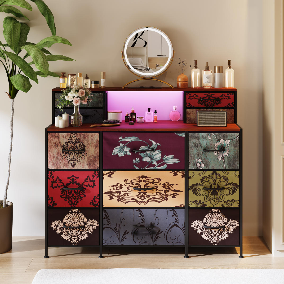 KOMMODE 9 Schubladen TV Board Stauraum multicolor - Multicolor, Holz (28/97.3/109.2cm) - Fortuna Lai