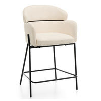 BARHOCKER BOLZANO gepolsterter mit Steppung - hellbeige - Boucle - Ecru/Schwarz, Textil/Metall (60/99/55cm) - NEW HOME