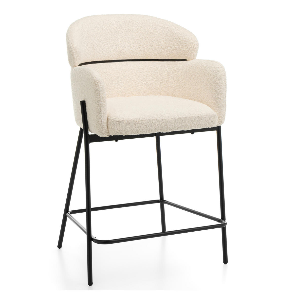 BARHOCKER BOLZANO gepolsterter mit Steppung - hellbeige - Boucle - Ecru/Schwarz, Textil/Metall (60/99/55cm) - NEW HOME