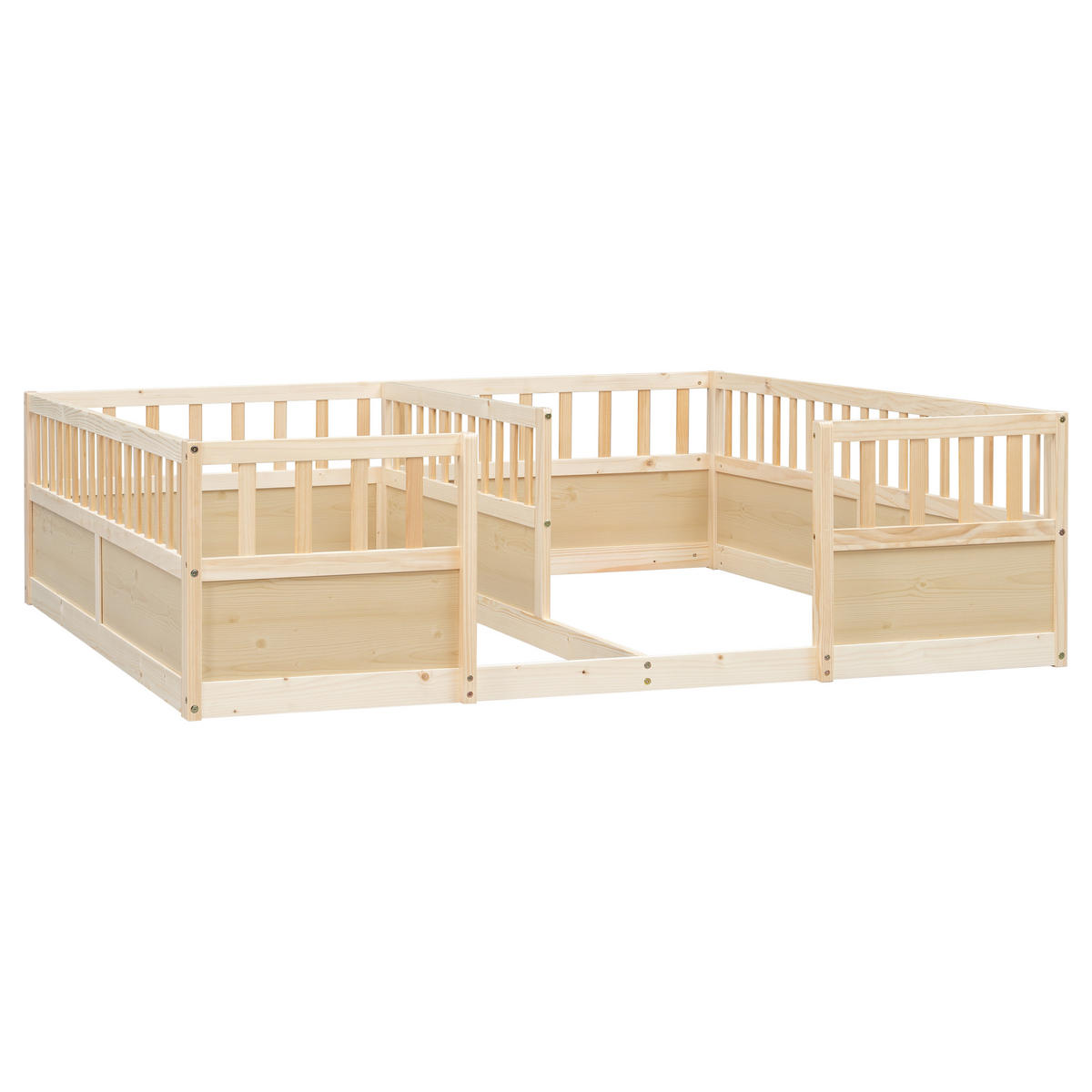 BODENBETT 2x 90/200 cm mit Schutzgeländern, DE-41875, in Natur - Naturfarben, Holz (90/200cm) - ComfortXL