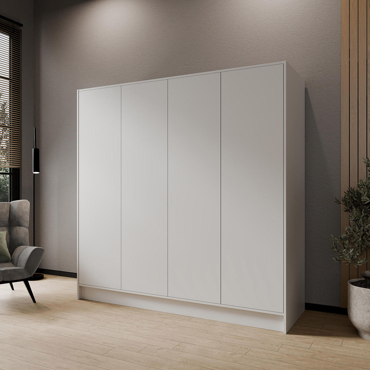 DREHTÜRENSCHRANK Gava mit vier, glatten Türen, Weiß - Weiß, Holzwerkstoff (200/200/51cm) - Beautysofa