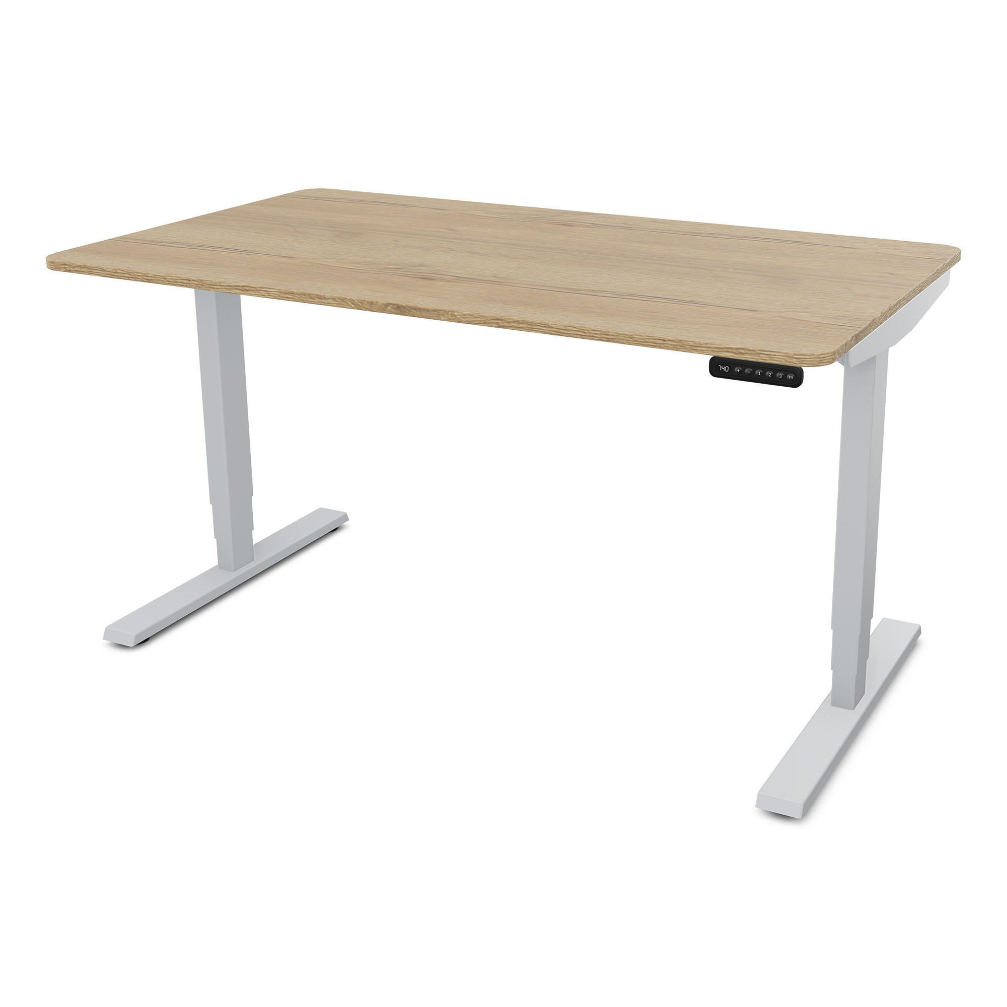 SCHREIBTISCH Elektrisch höhenverstellbarer Schreibtisch Y-Line Curved Eiche Natura Weißaluminium 140/80/62-127cm - Weiß Hochglanz/Silberfarben, Holzwerkstoff/Metall (80/140/127cm) - ASSMANN