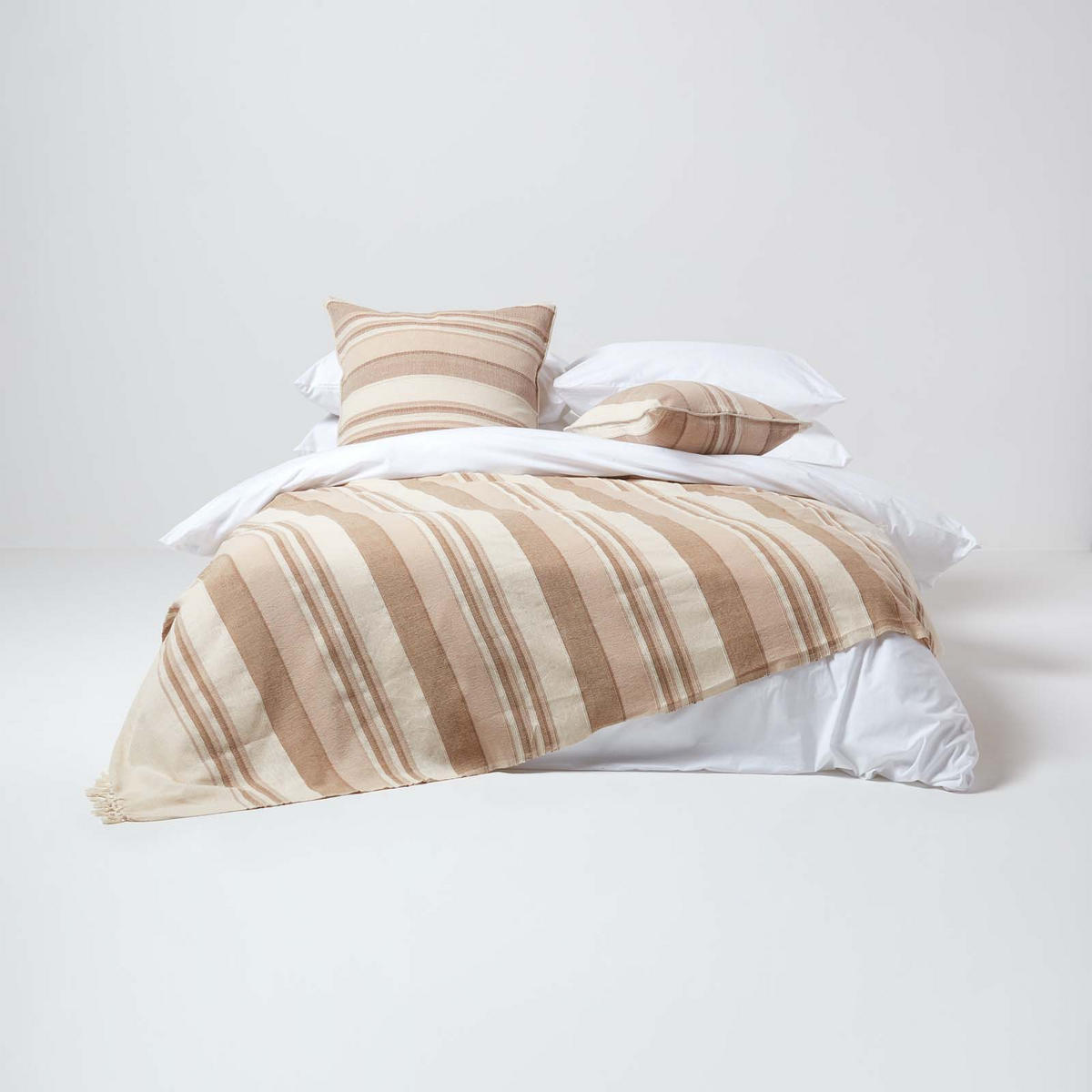 WOHNDECKE Morocco 150/200 cm, 100% Baumwolle gestreift - Beige, Textil (150/200cm) - Homescapes