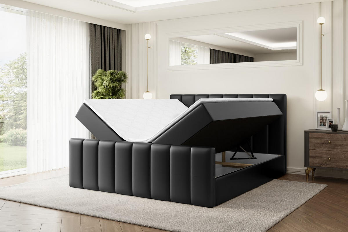 AMERICKÁ postel OTTA-Z – 180 × 200 cm – H4 – vysoce lesklá černá - vysoce lesklá černá, kompozitní dřevo (180/200cm) - ALTDECOR