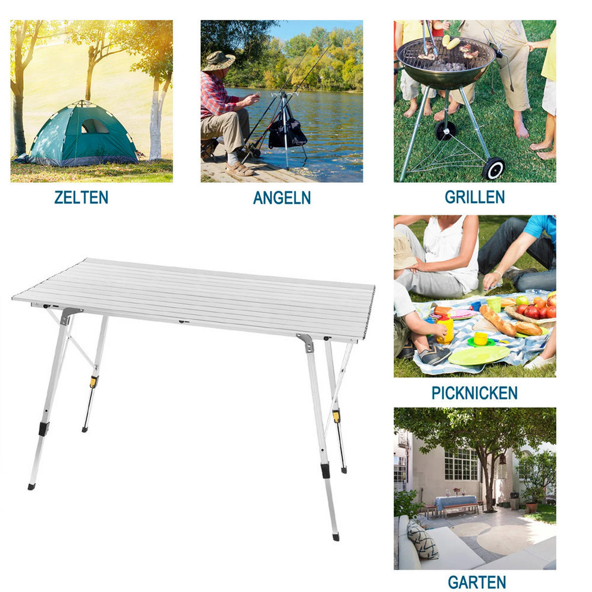 KLAPPTISCH Aluminium Faltbar Höhenverstellbar 120x68,5 cm Silber - Silberfarben, Metall (120/68.5/78.5cm) - Coonoor