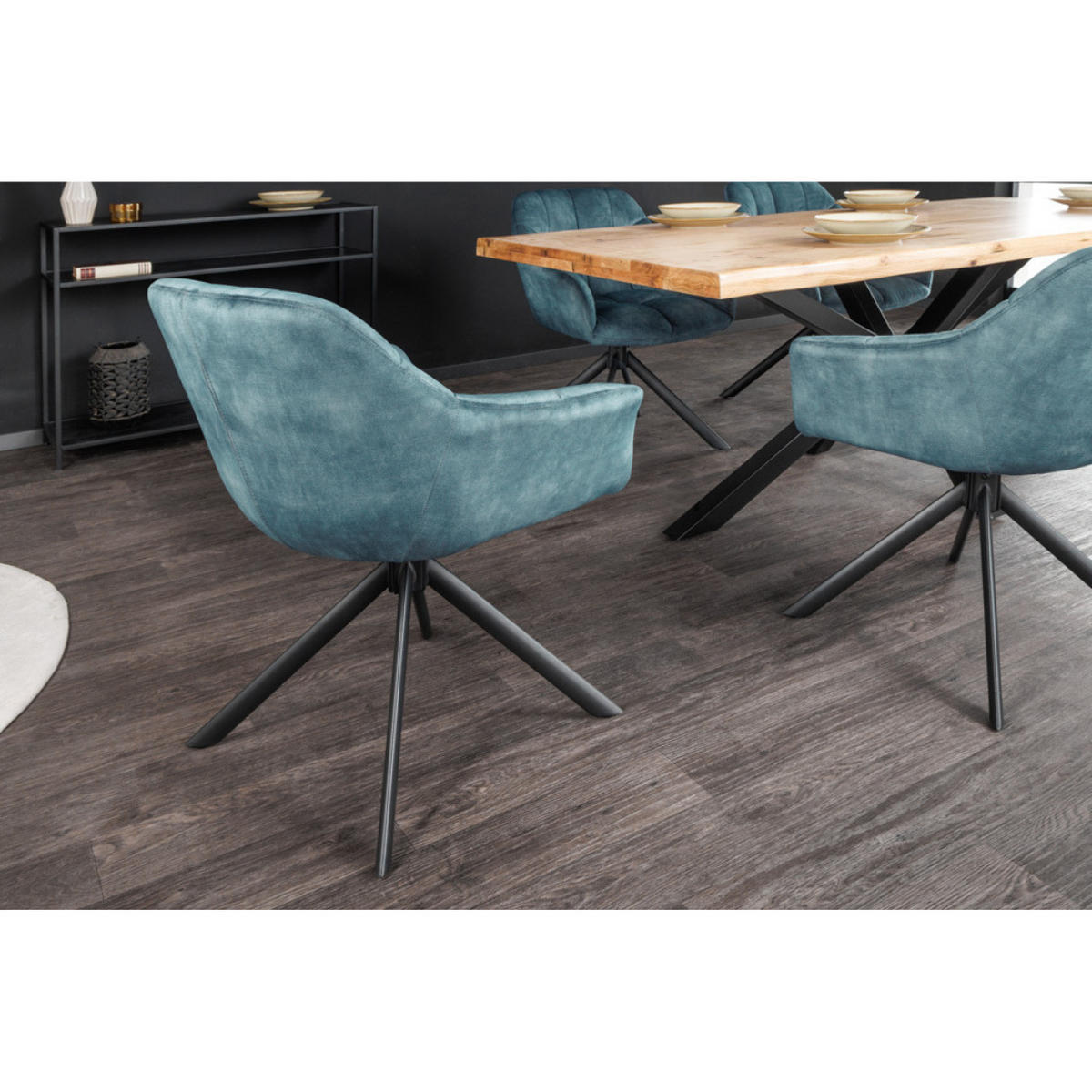STUHLL PAPILLON Samt Petrol, Schwarze - Blau/Petrol, Textil (65/83/66cm) - riess-ambiente